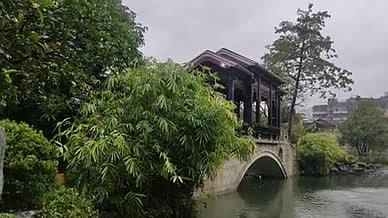 园林石桥拍摄实拍梁园雨天视频的预览图